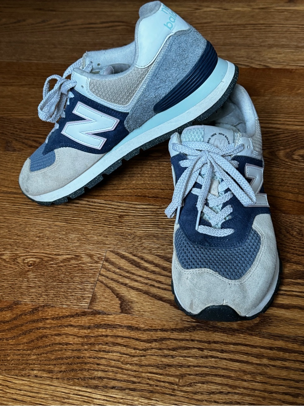 New Balance 574 Rugged Mens 12 Blue Beige Suede Mesh Sneakers ML574D2E